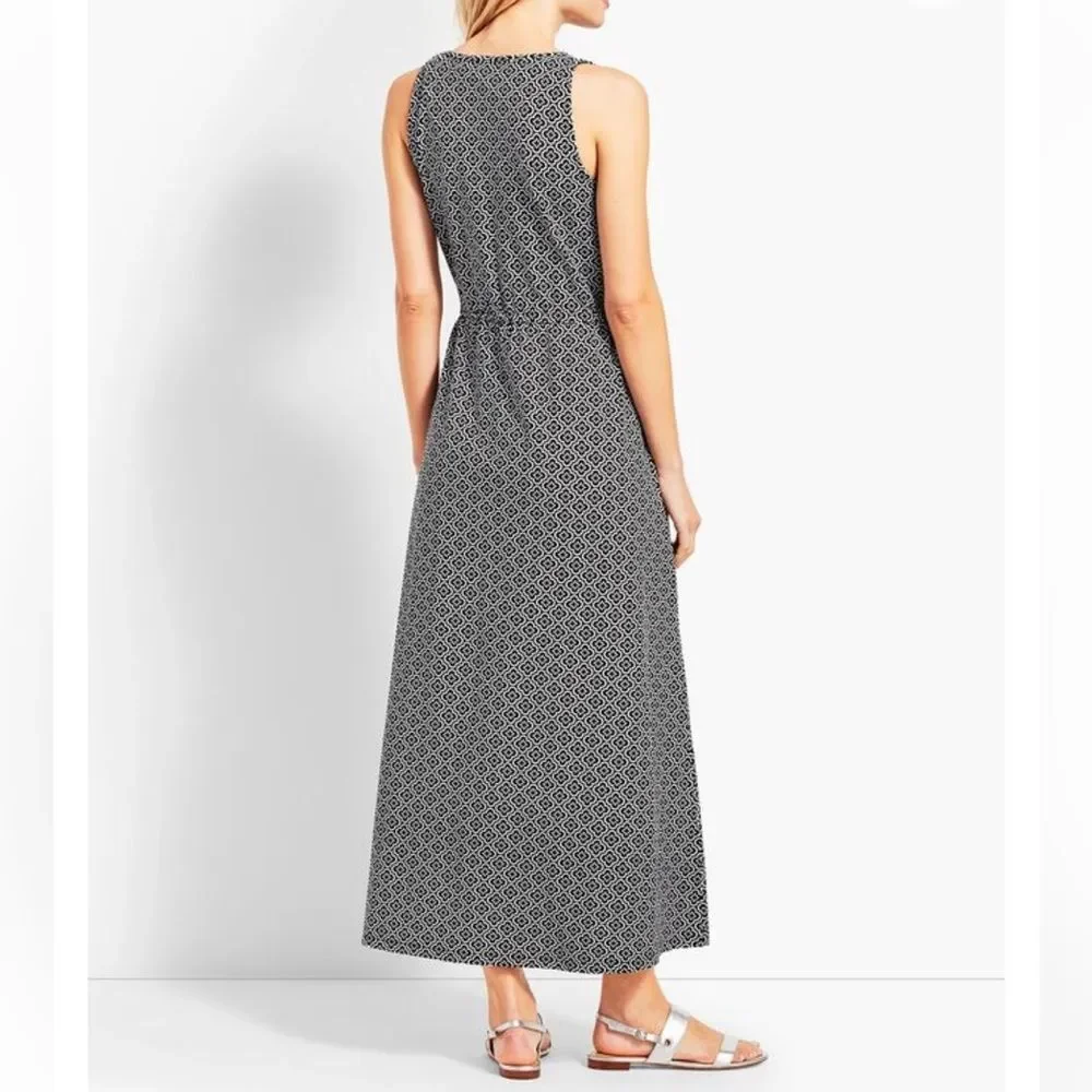 Talbots Avalon Tiles Jersey Maxi Dress Black White Geometric Maxi SM women’s EUC - Picture 3 of 14